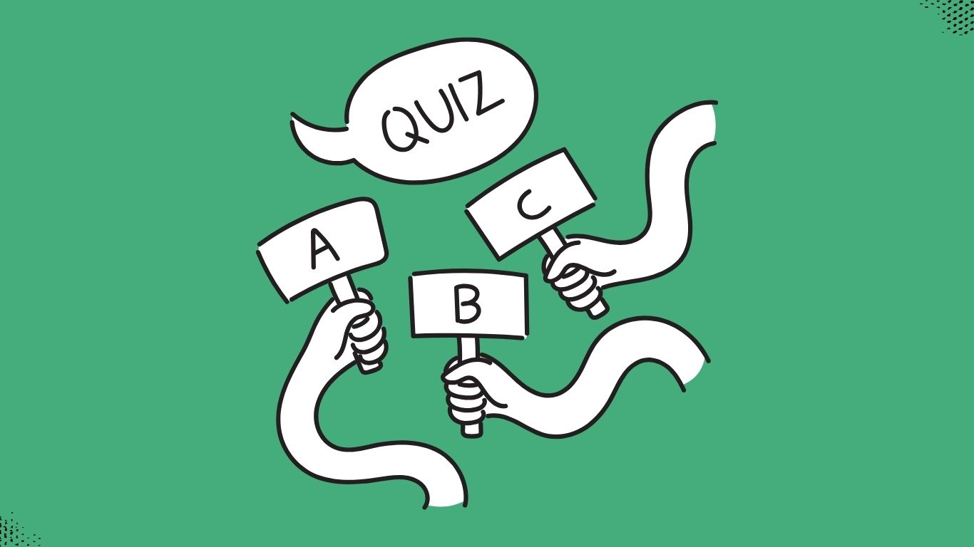3 roke, vsaka s svojim mikrofonom, nad rokami oblak v katerem piše "Quiz".