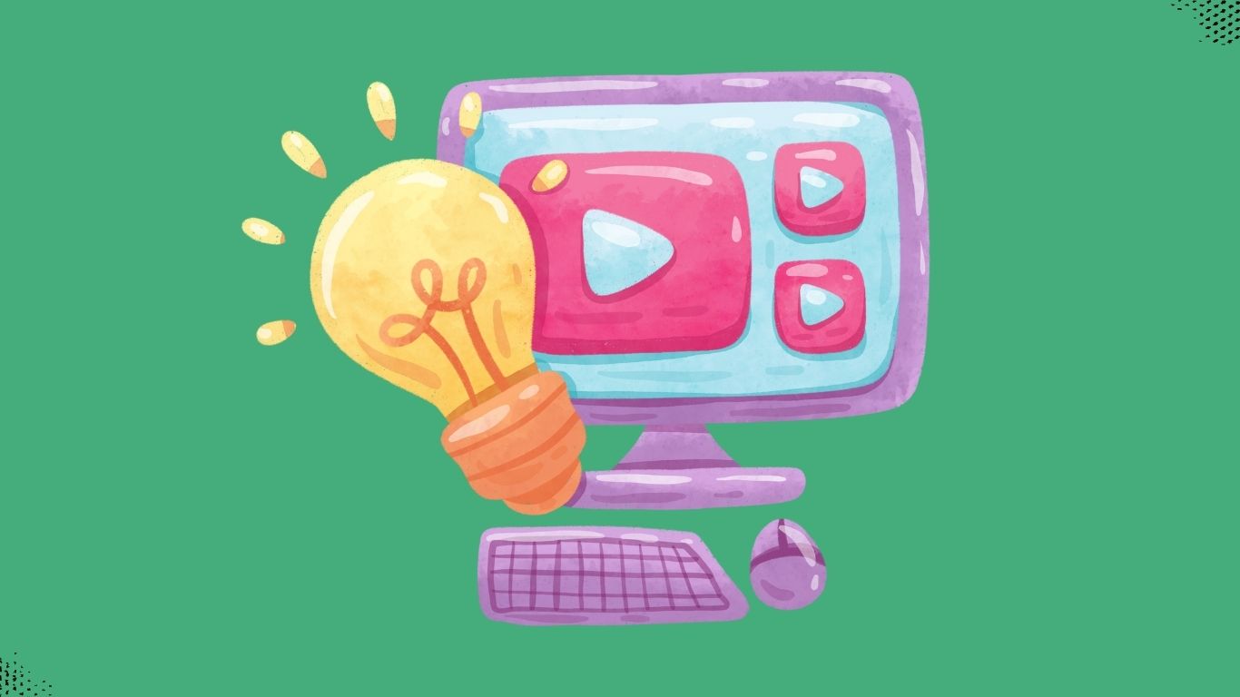 Računalnik, kjer so pikazane ikone video predvajalnika. Zraven računalnika je utripajoča žarnica.