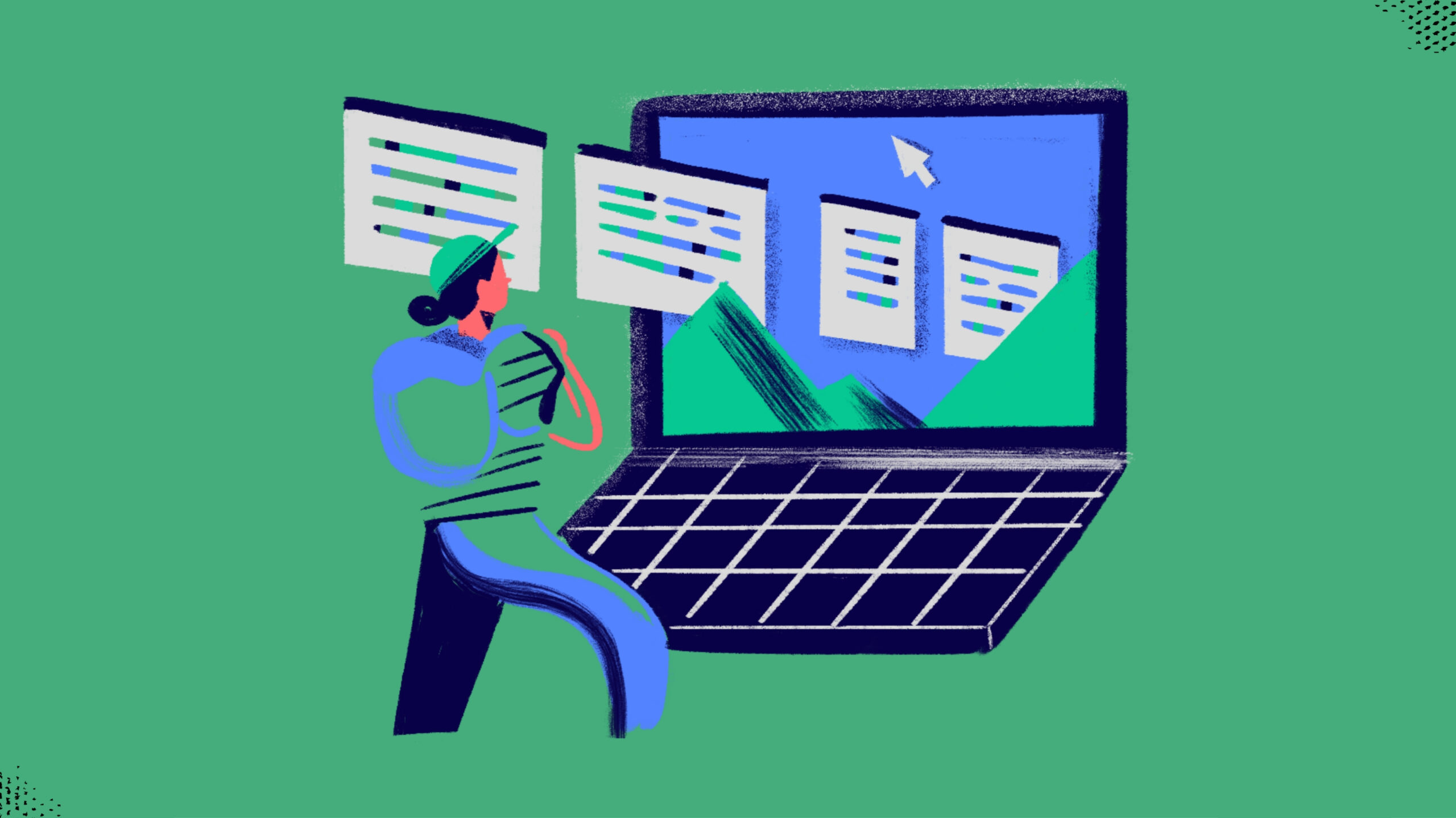 grafika za kvize. punca z računalnikom.